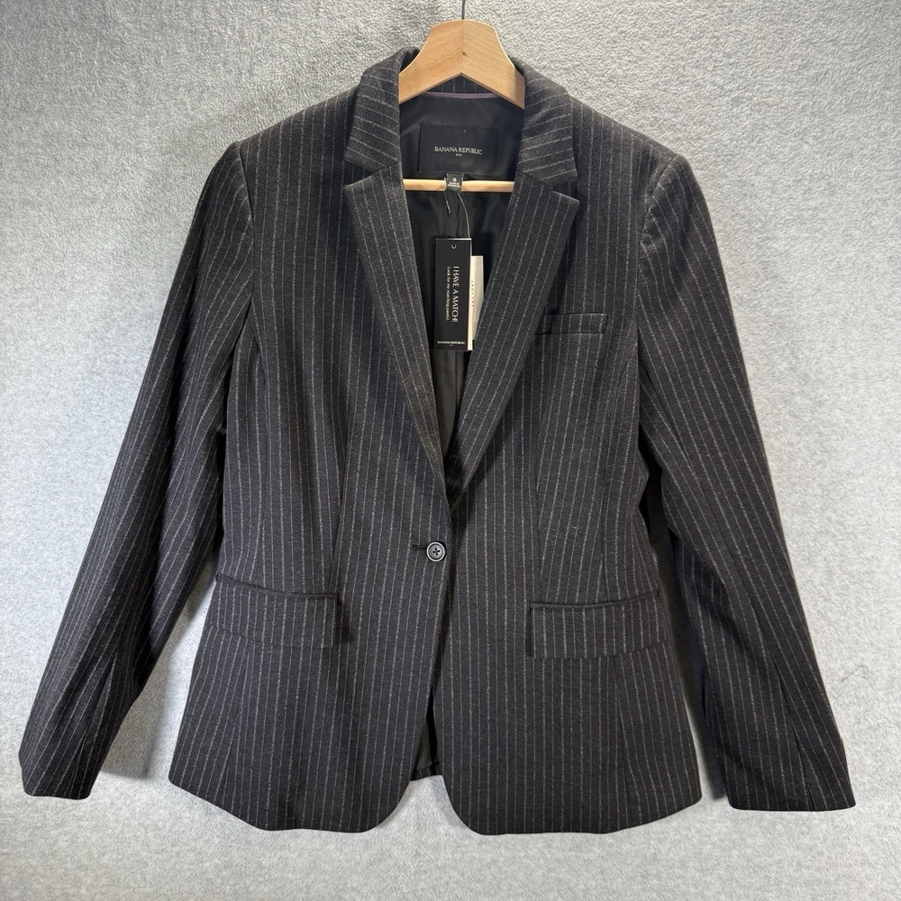Banana Republic Ponte Blazer Jacket Women's Size 8 Black Gray Pinstripe NWT